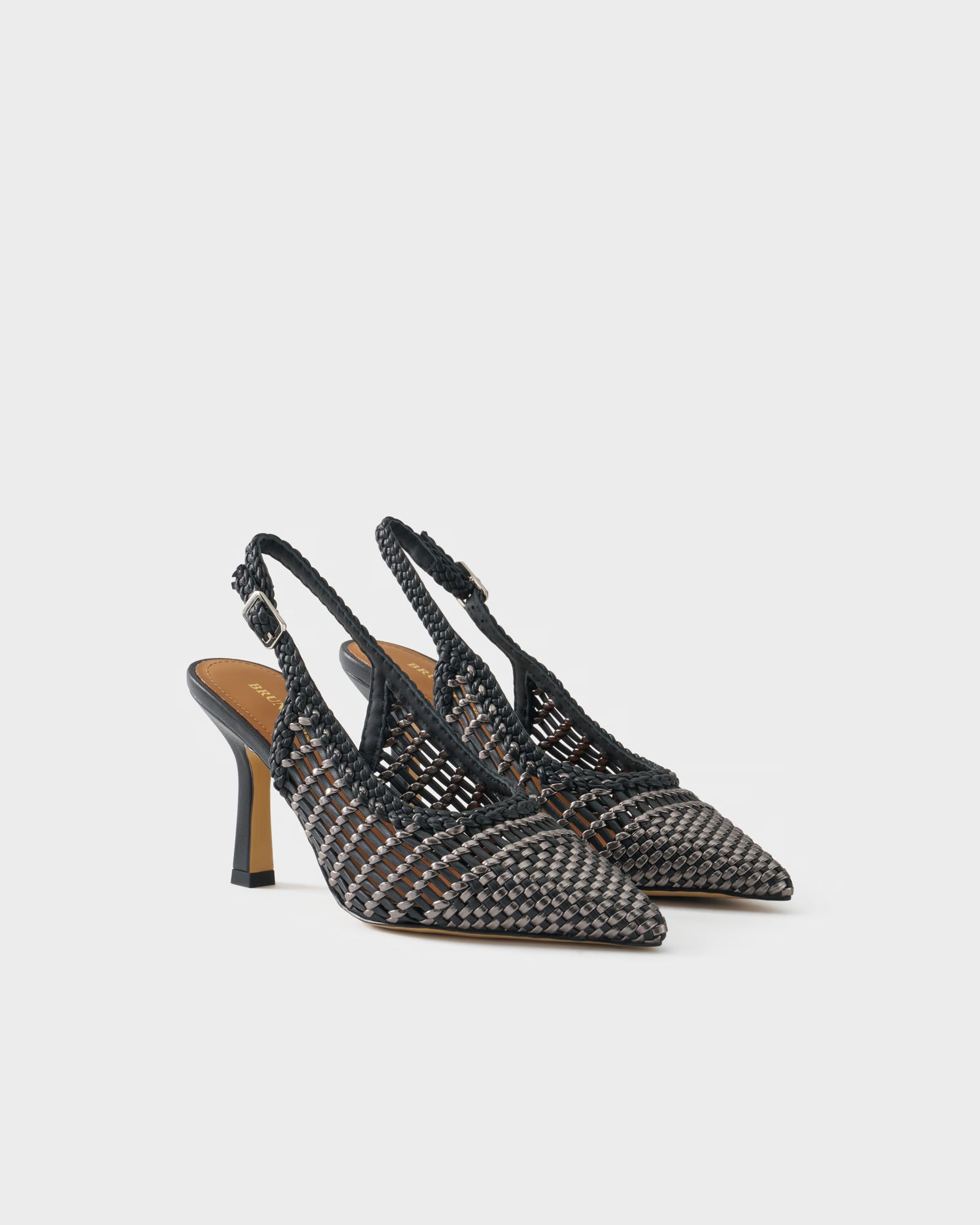 Pointed-toe slingback pump with laminated woven upper