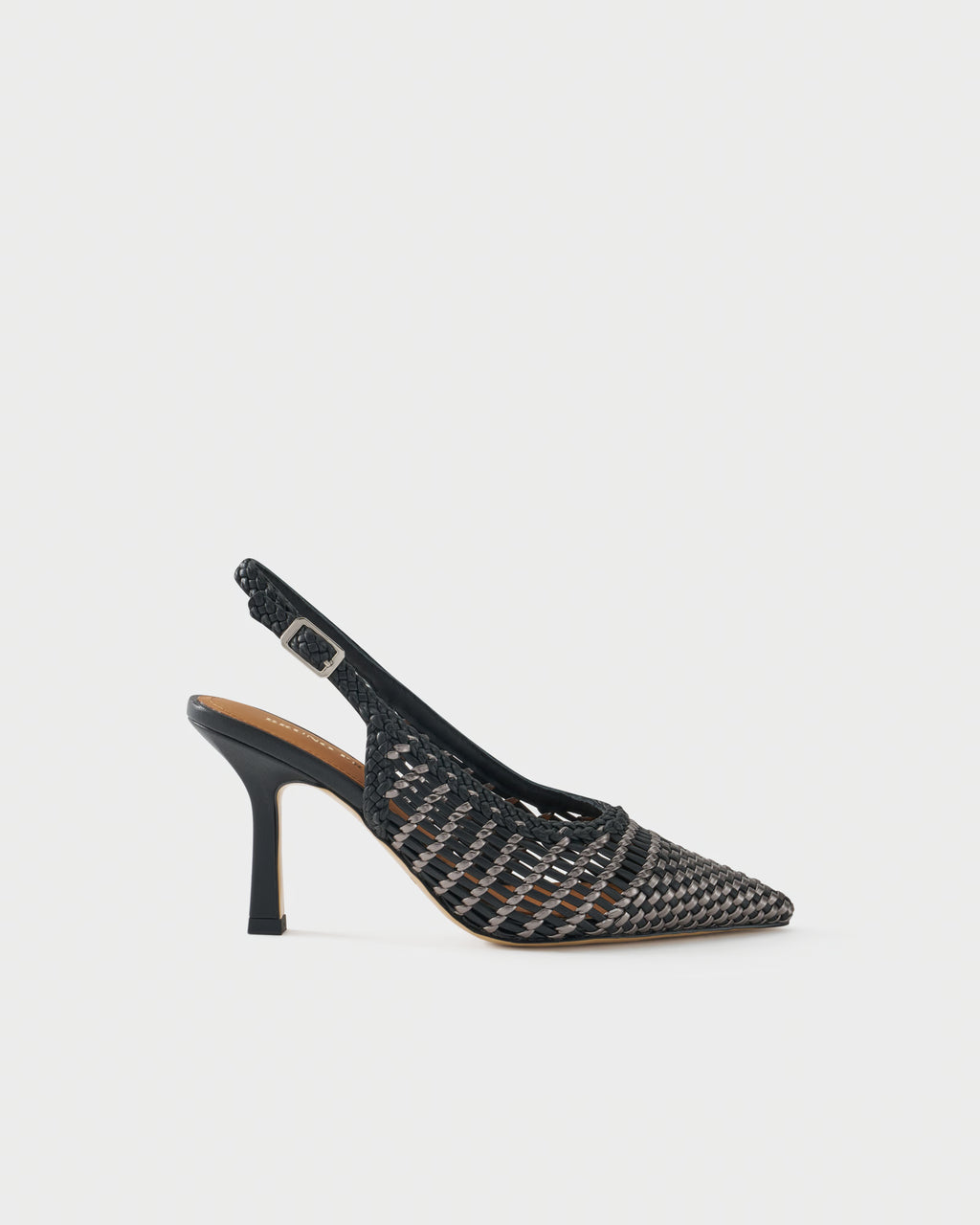 Pointed-toe slingback pump with laminated woven upper