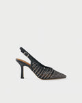 Pointed-toe slingback pump with laminated woven upper