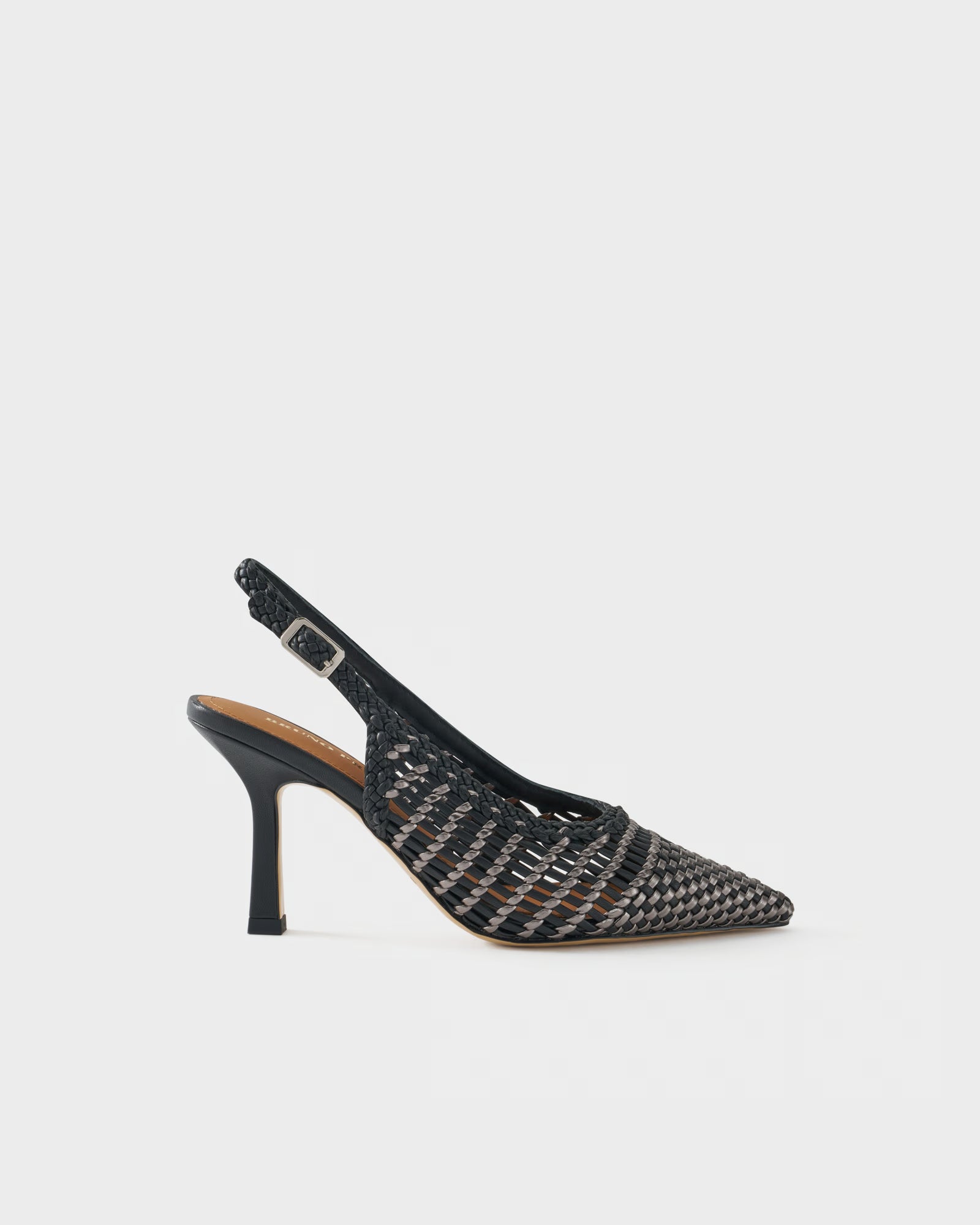 Pointed-toe slingback pump with laminated woven upper