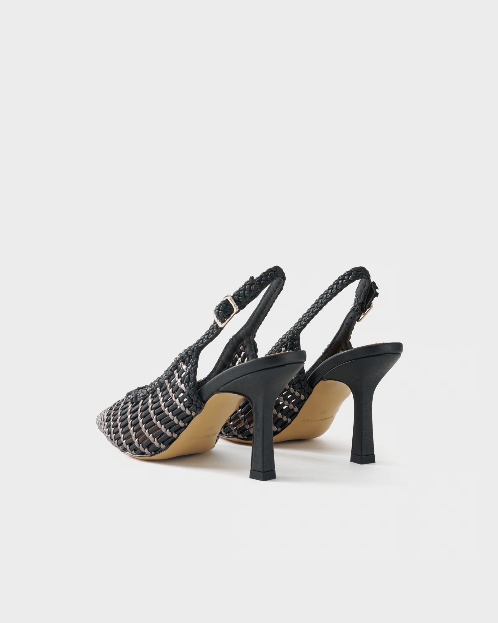 Pointed-toe slingback pump with laminated woven upper