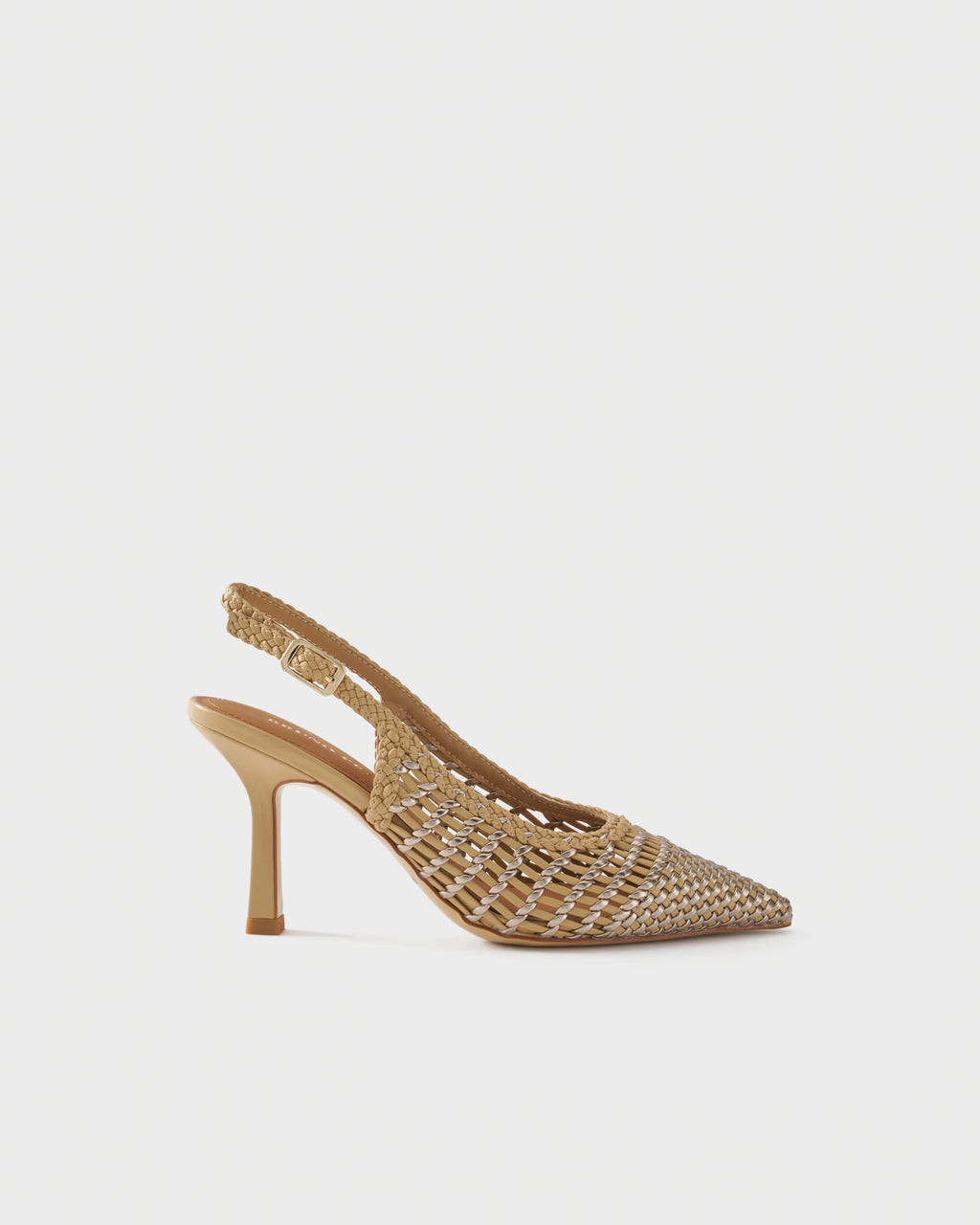 Pointed-toe slingback pump with laminated woven upper