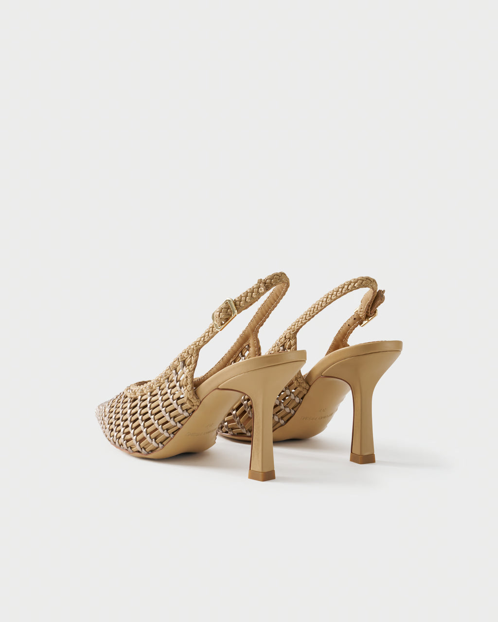Pointed-toe slingback pump with laminated woven upper