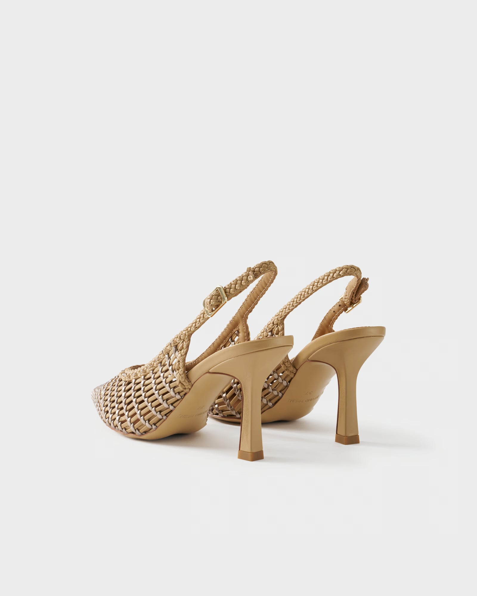 Pointed-toe slingback pump with laminated woven upper