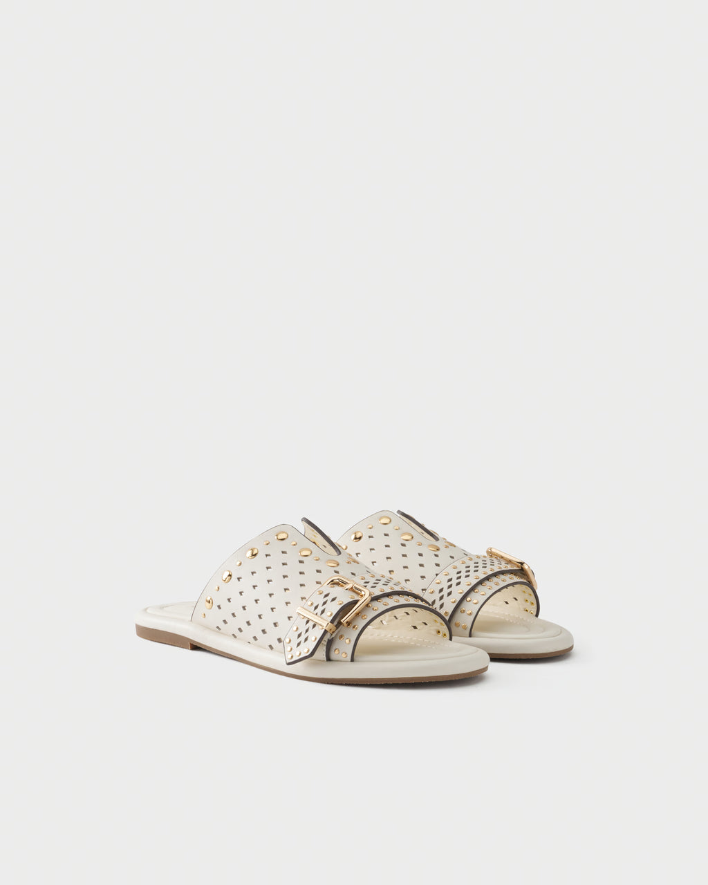 Perforated slide sandal in leather