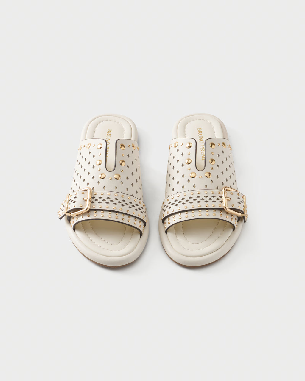 Perforated slide sandal in leather