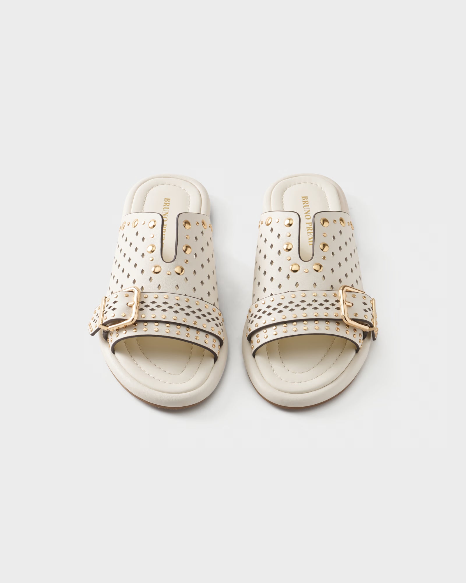 Perforated slide sandal in leather