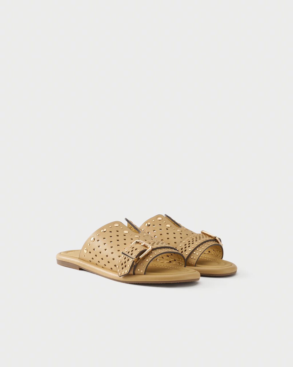 Perforated slide sandal in leather