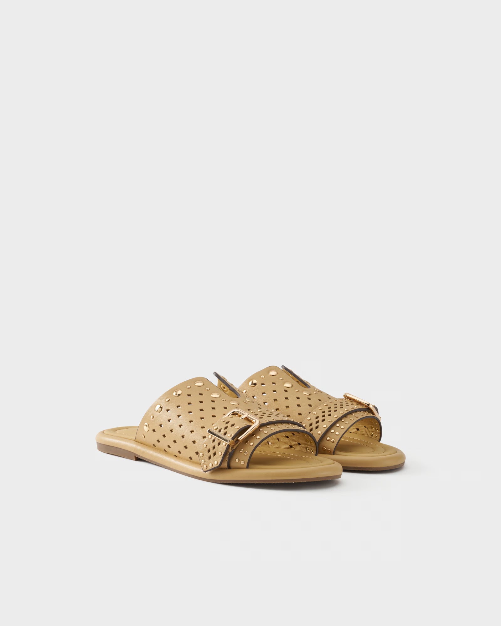 Perforated slide sandal in leather