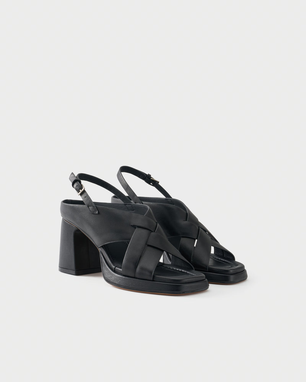 Slingback sandal in leather with block heel