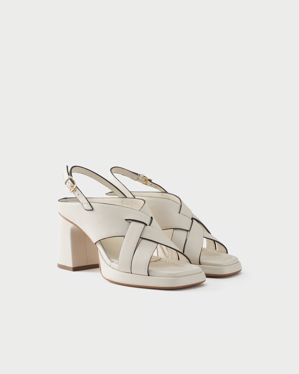 Slingback sandal in leather with block heel