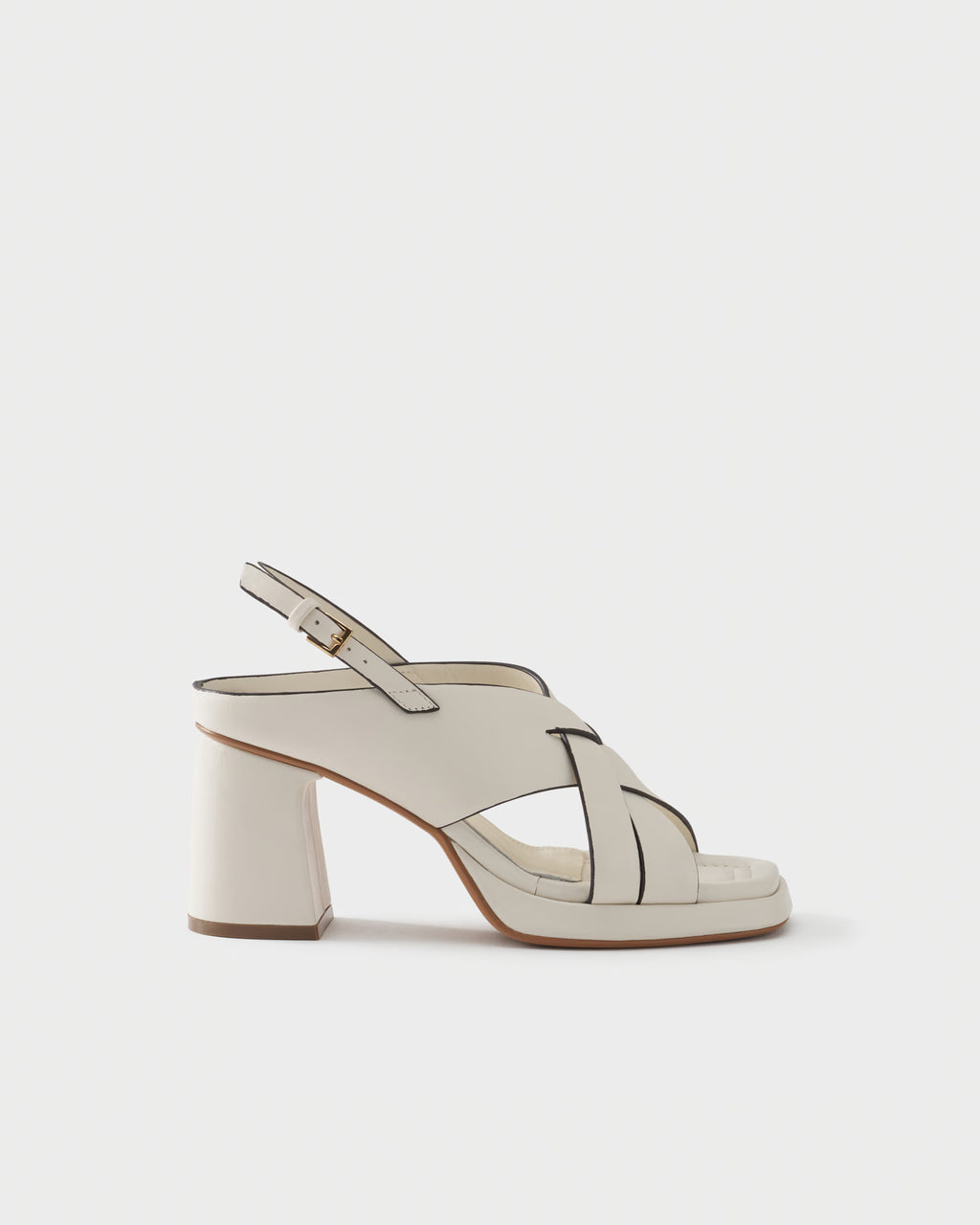 Slingback sandal in leather with block heel