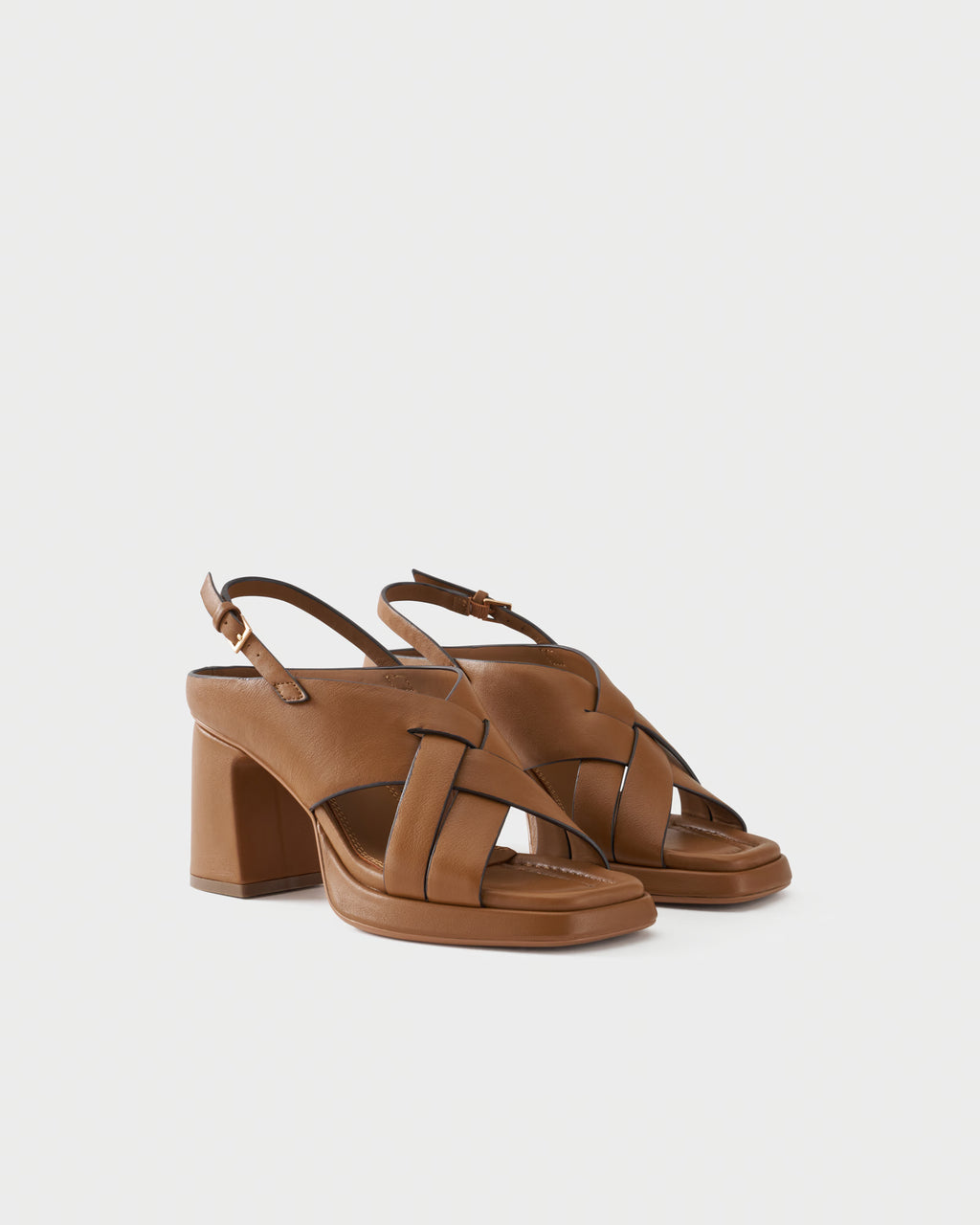 Slingback sandal in leather with block heel