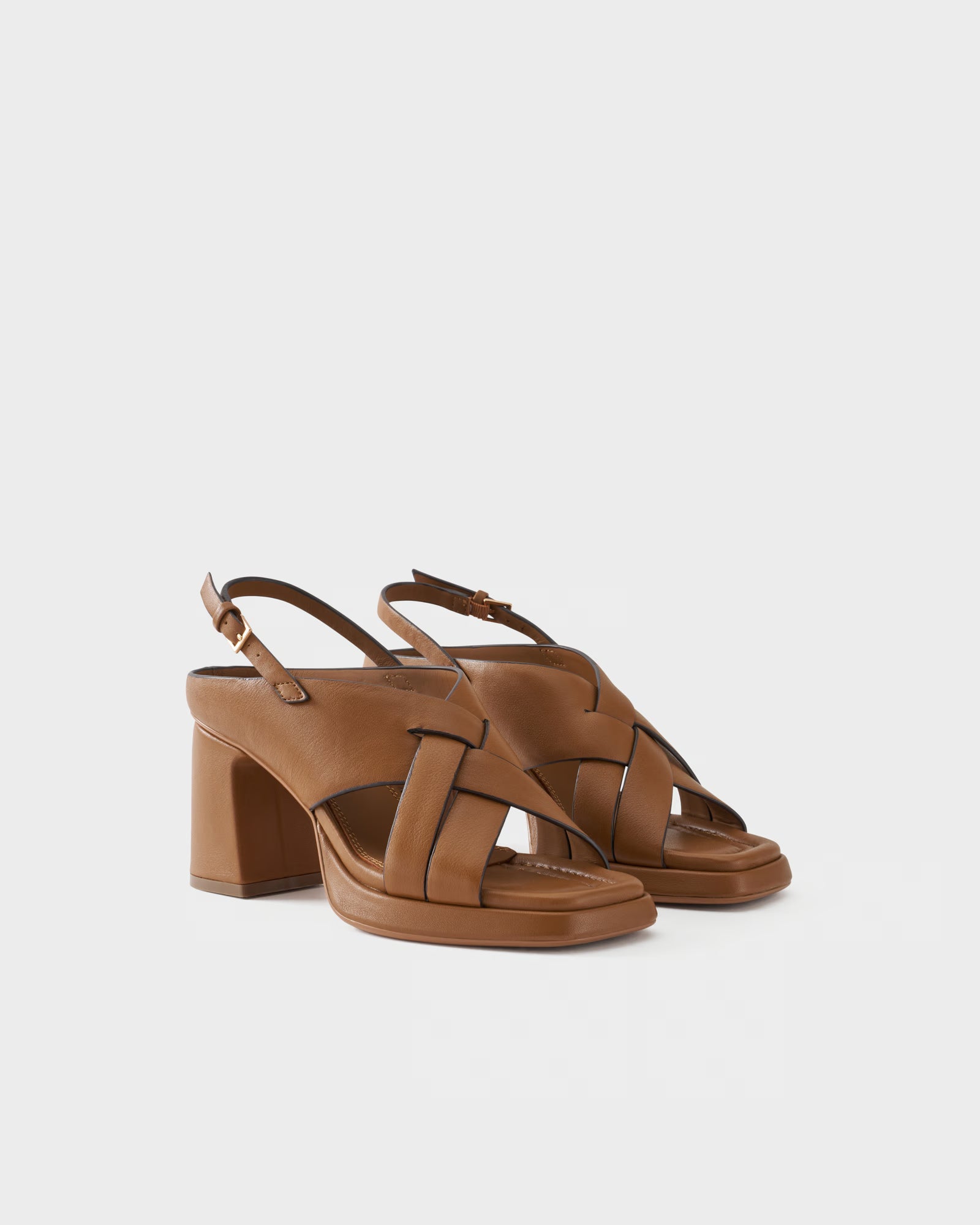 Slingback sandal in leather with block heel