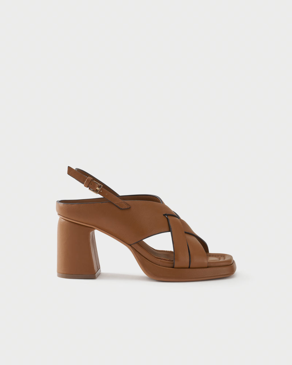 Slingback sandal in leather with block heel