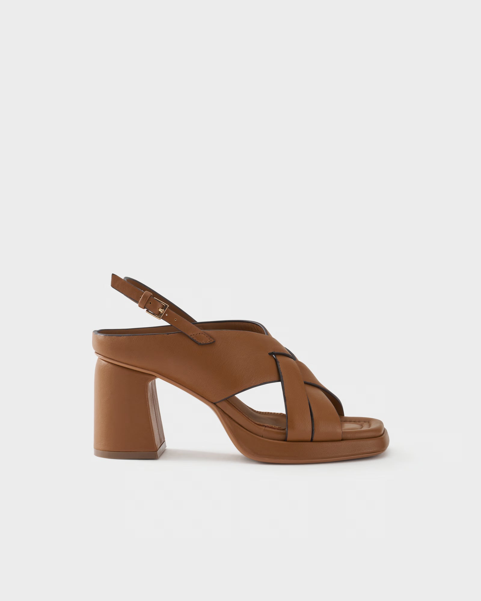 Slingback sandal in leather with block heel