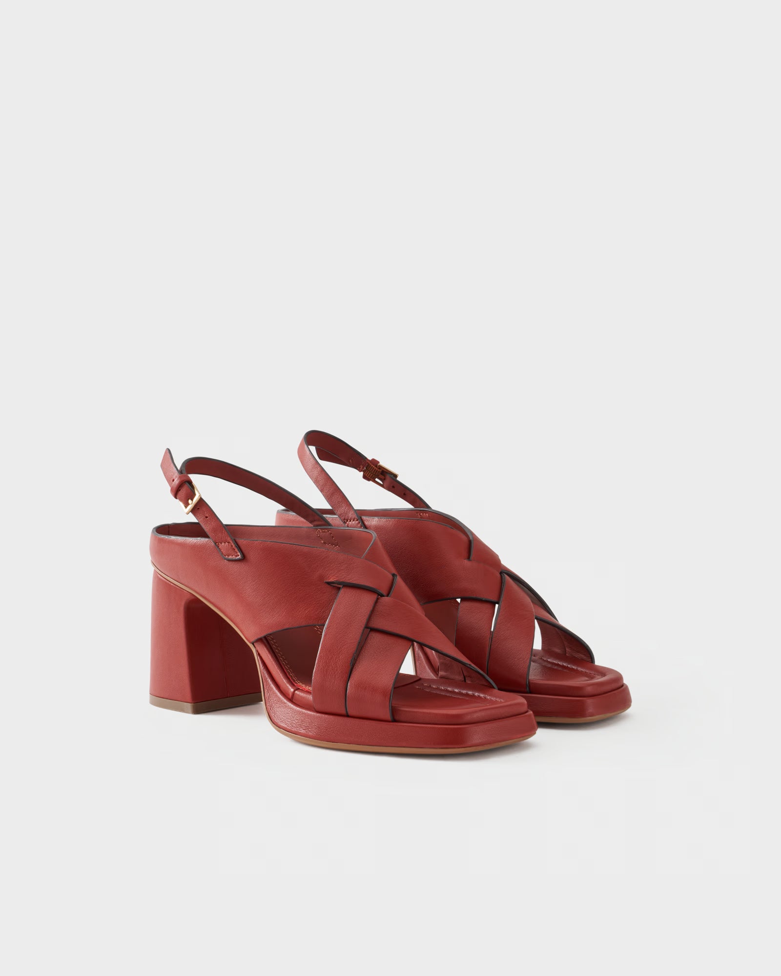 Slingback sandal in leather with block heel