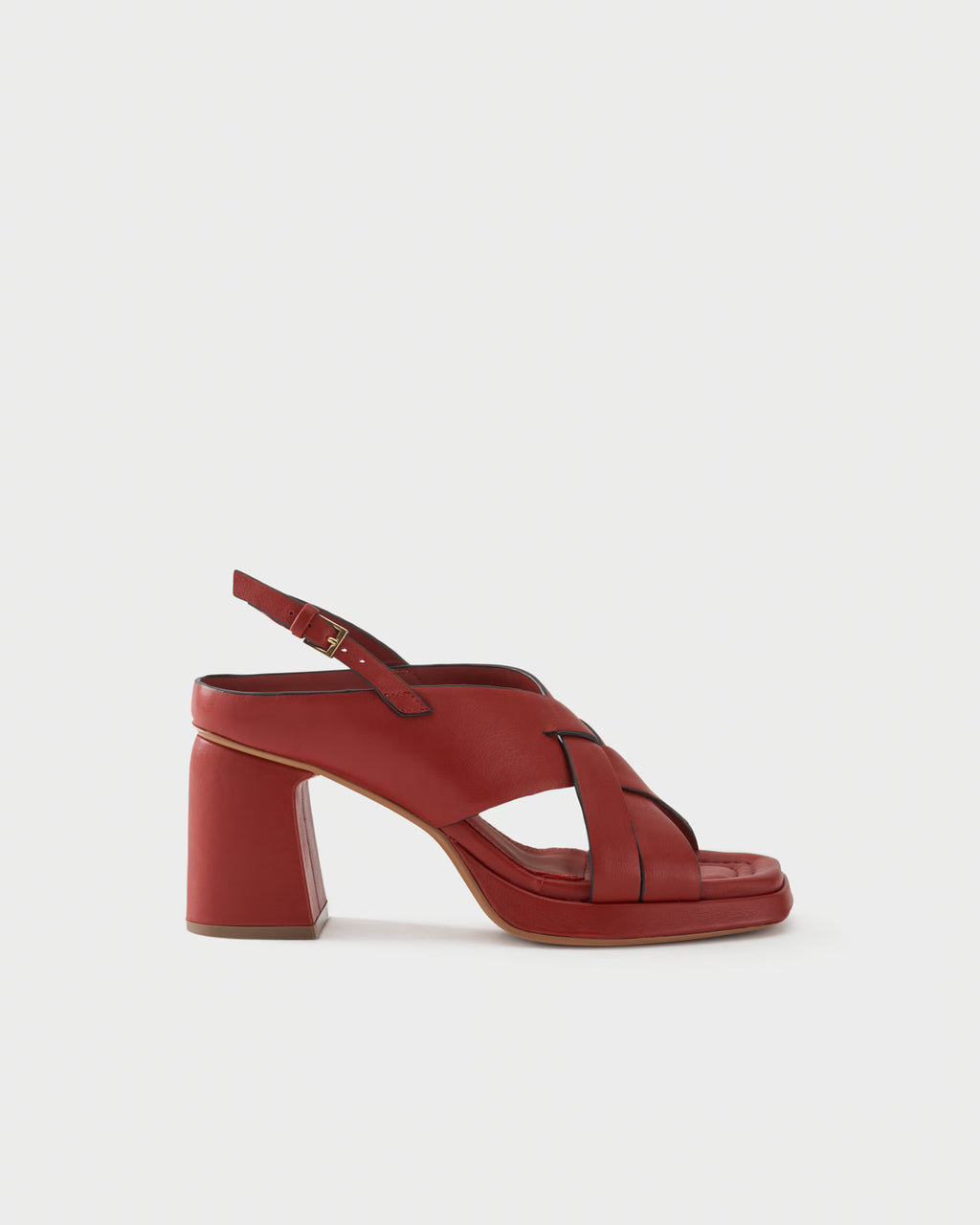Slingback sandal in leather with block heel