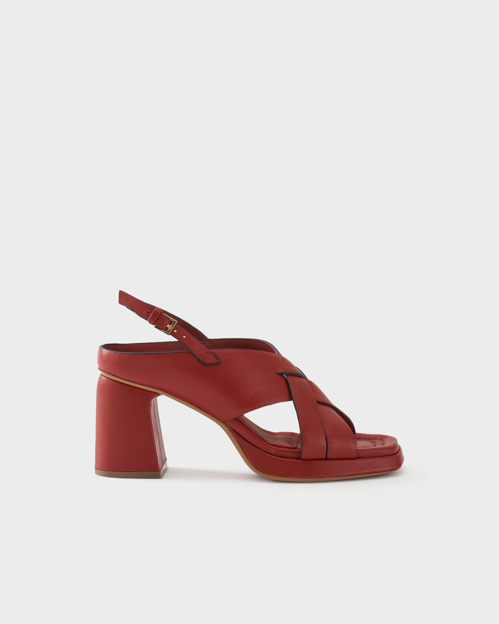 Slingback sandal in leather with block heel