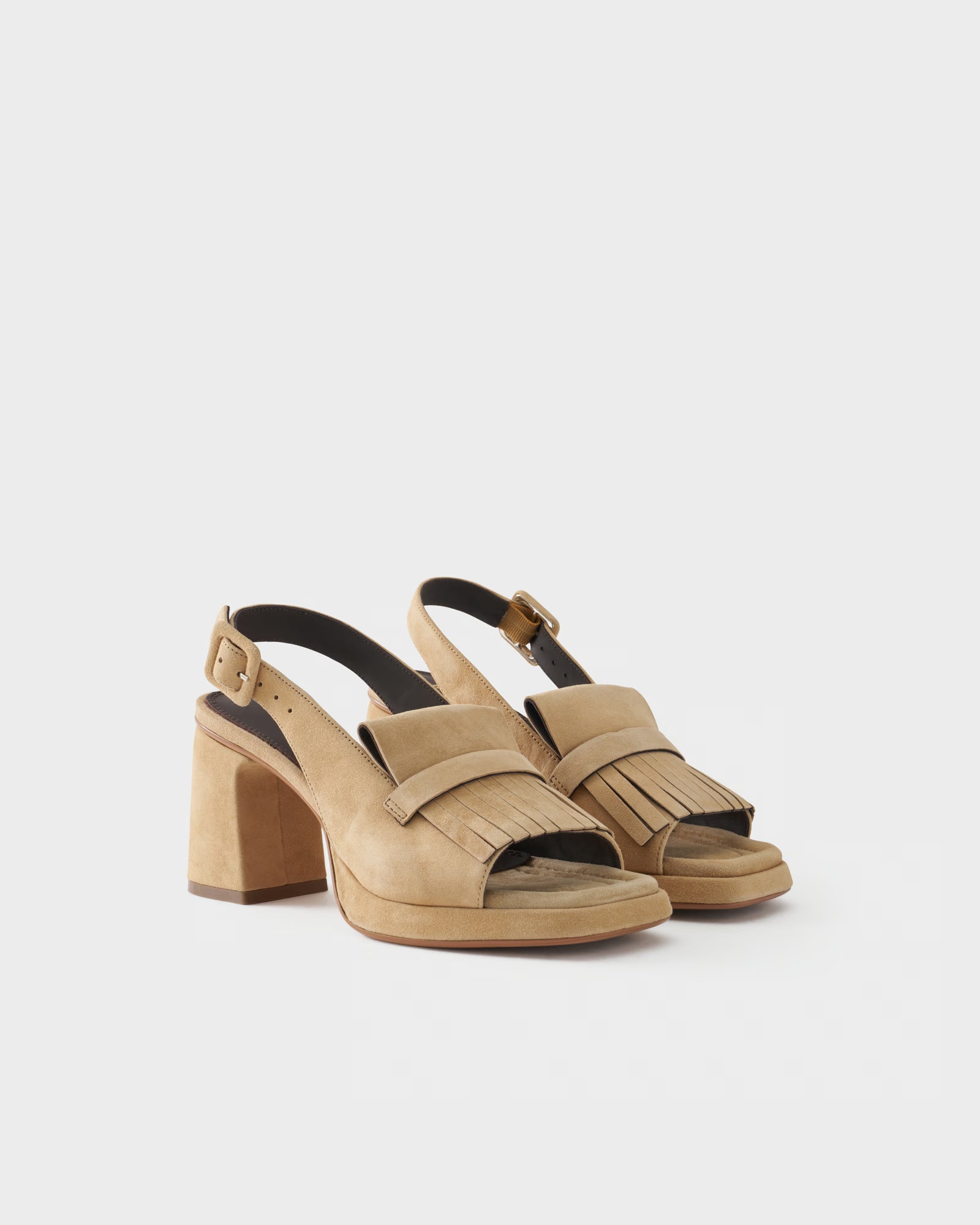 Sandalo slingback in pelle scamosciata con frange