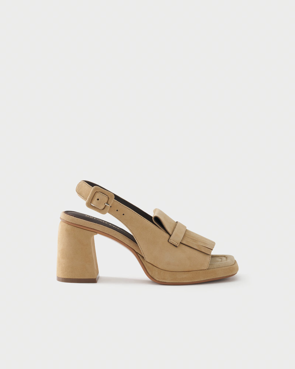 Sandalo slingback in pelle scamosciata con frange