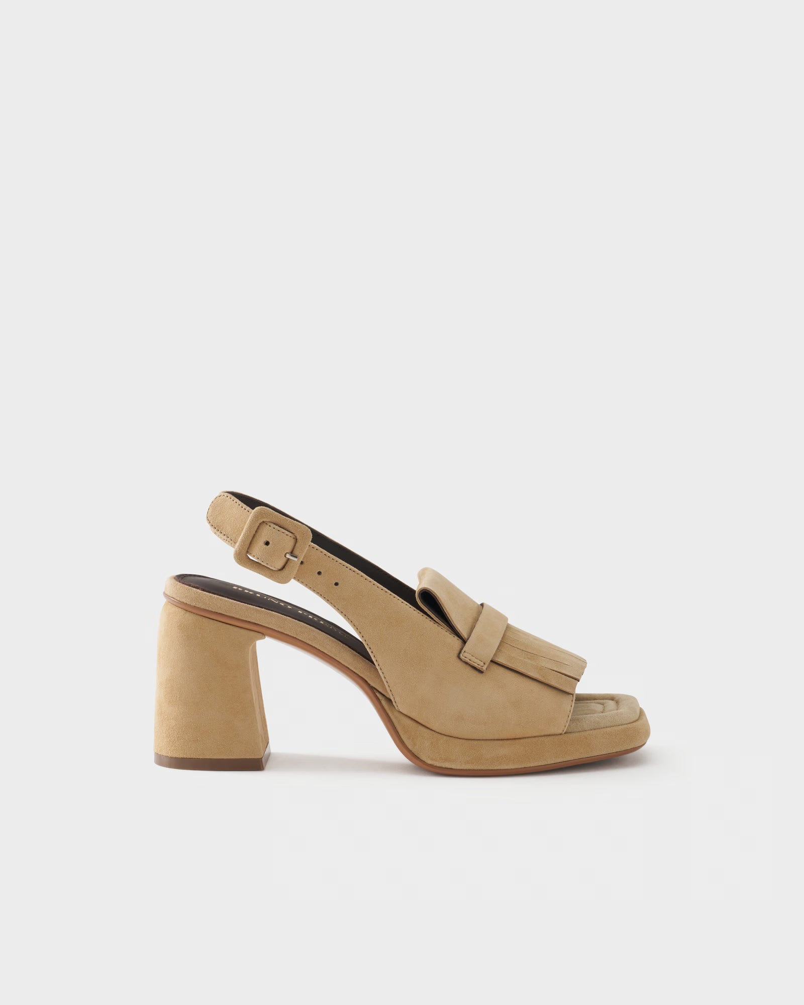 Sandalo slingback in pelle scamosciata con frange