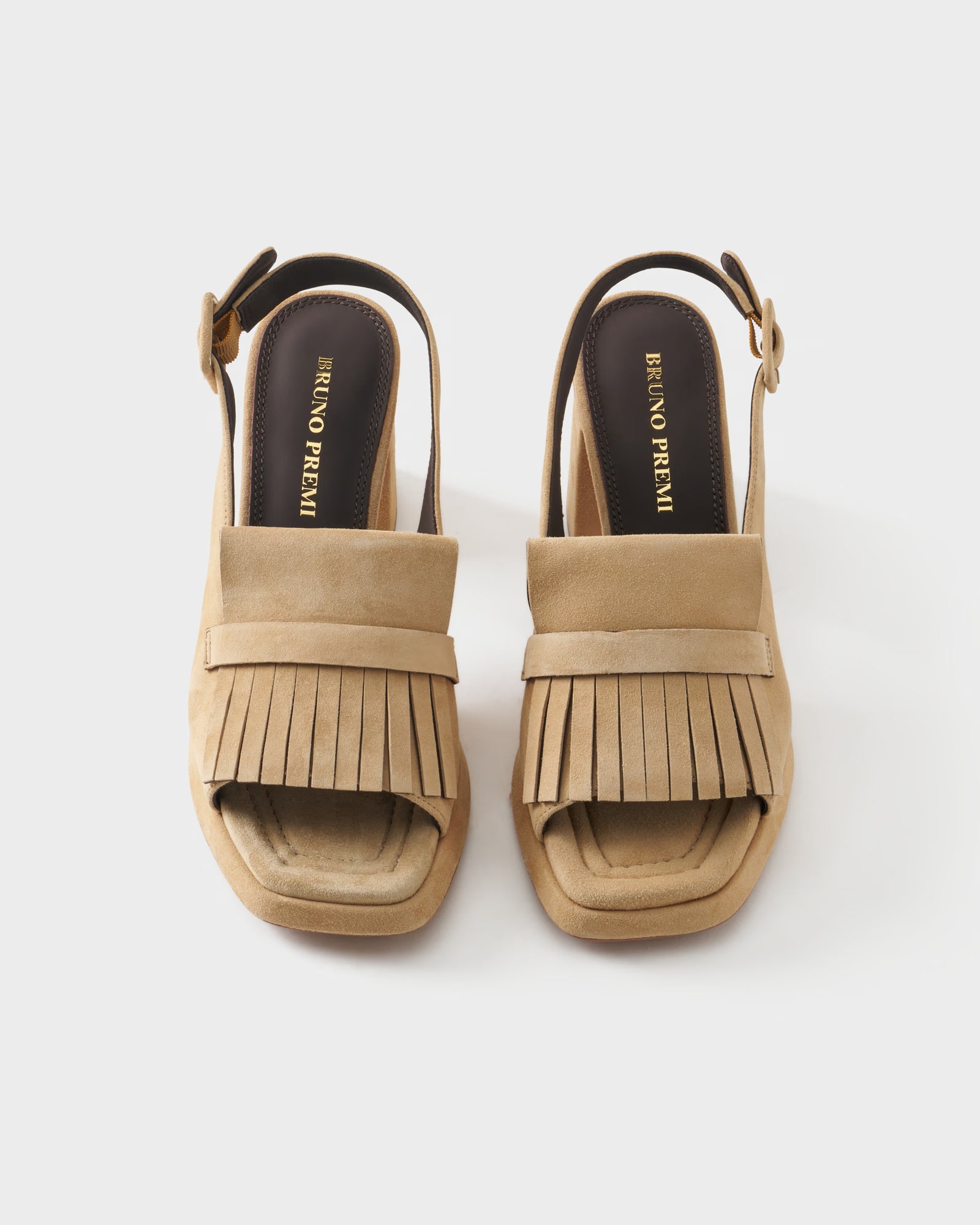 Sandalo slingback in pelle scamosciata con frange
