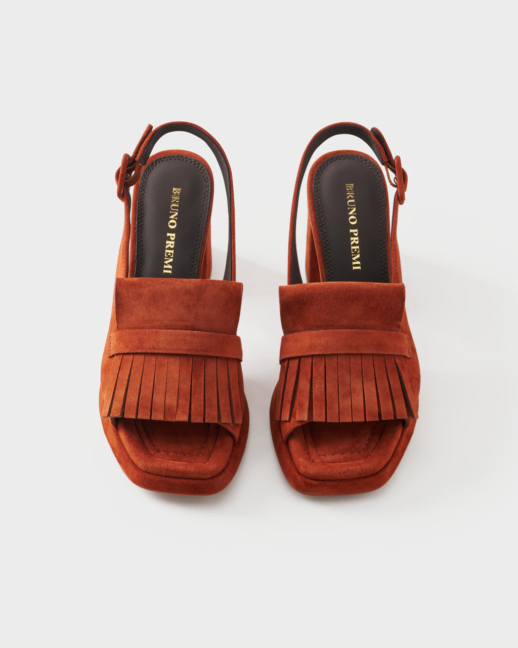 Sandalo slingback in pelle scamosciata con frange