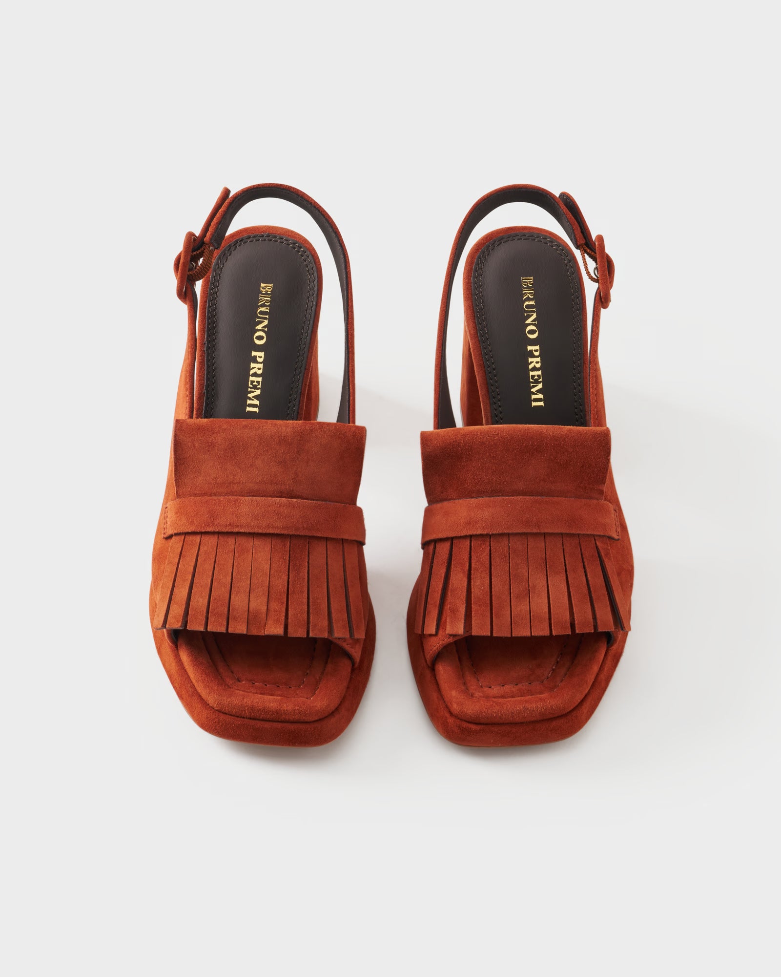 Sandalo slingback in pelle scamosciata con frange