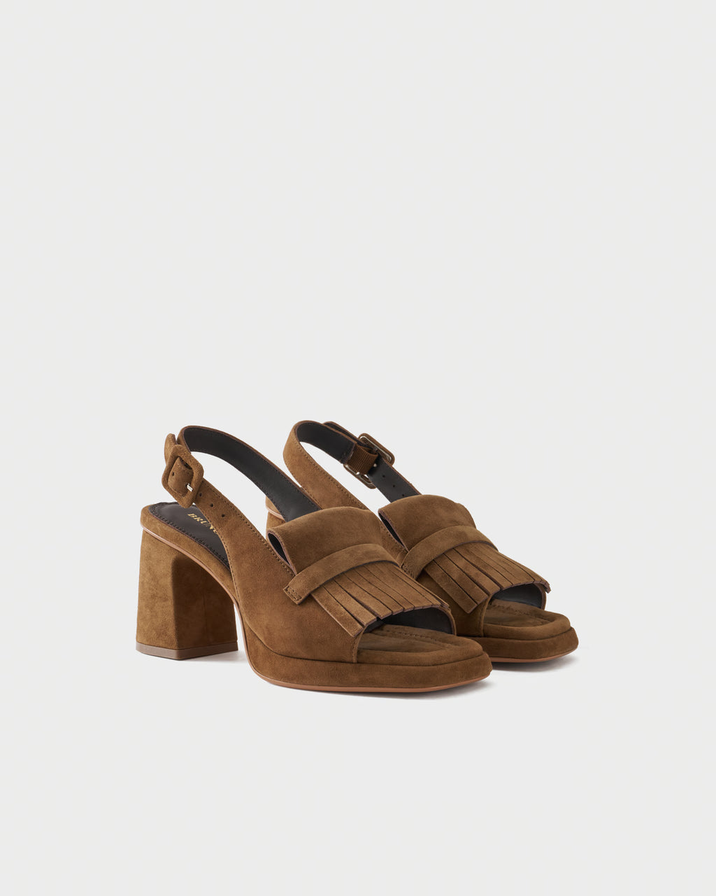 Suede slingback sandal with fringes