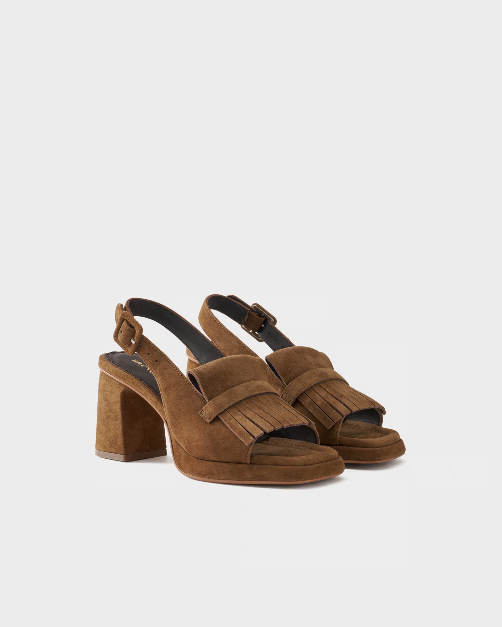 Sandalo slingback in pelle scamosciata con frange