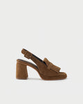 Suede slingback sandal with fringes