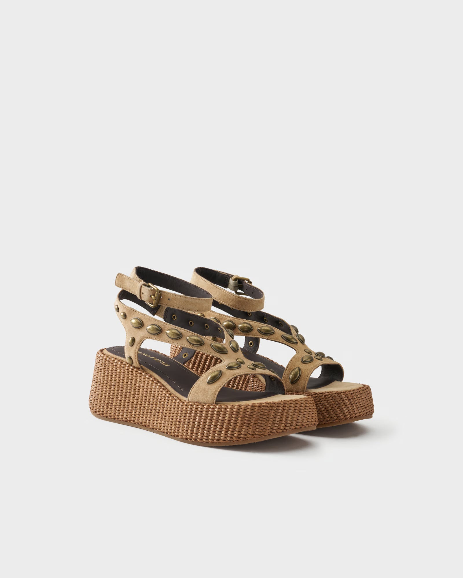 Platform sandal in suede with studs