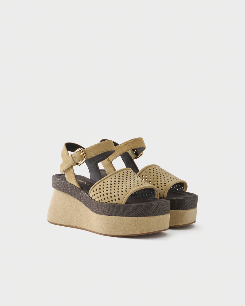 Platform sandal in suede and fabric