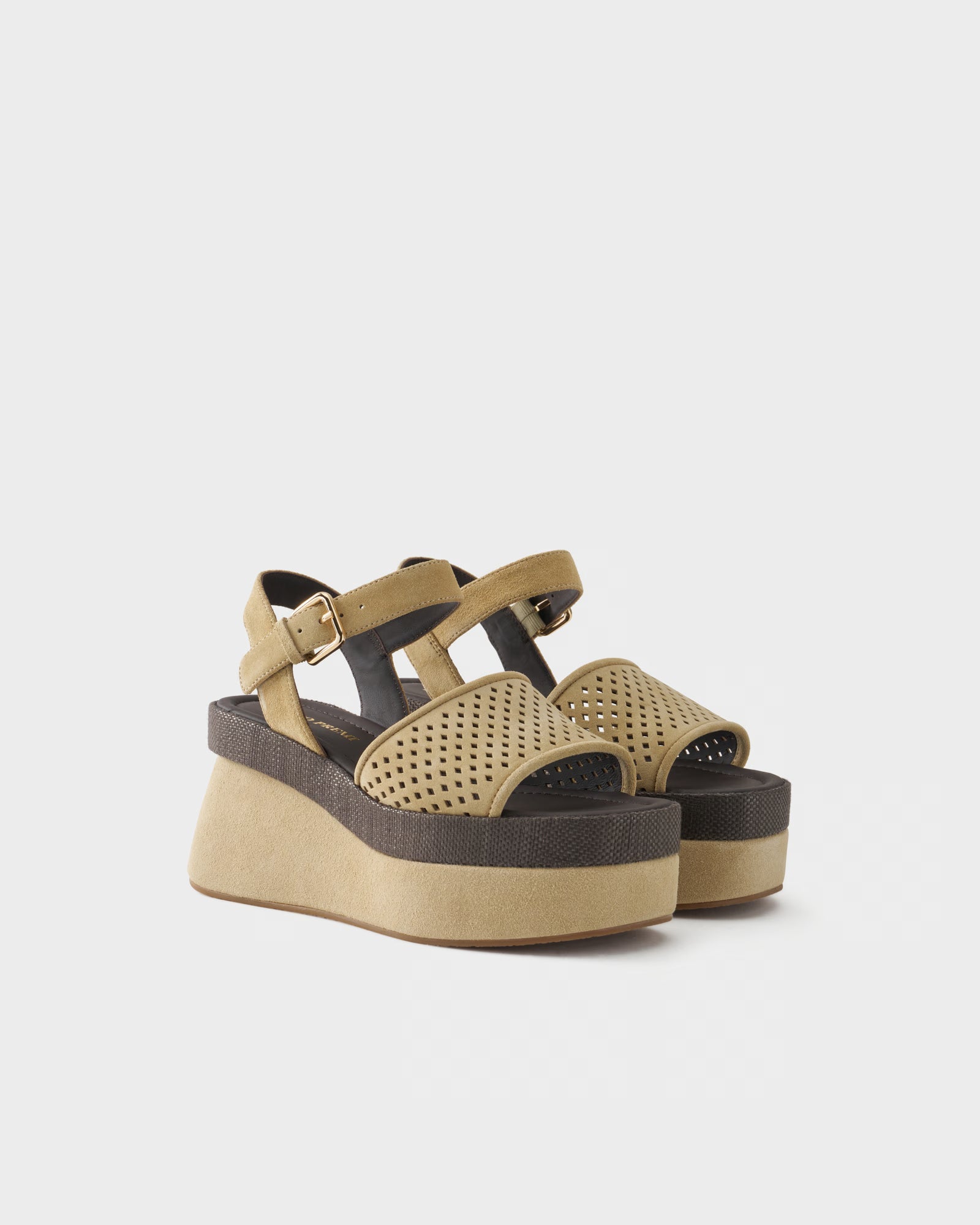Platform sandal in suede and fabric