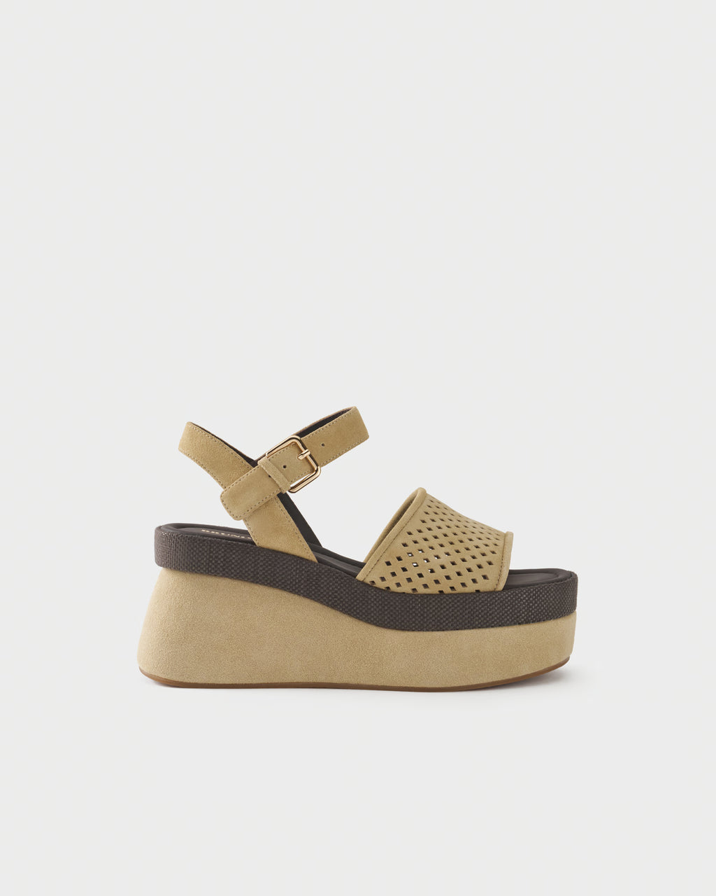 Platform sandal in suede and fabric