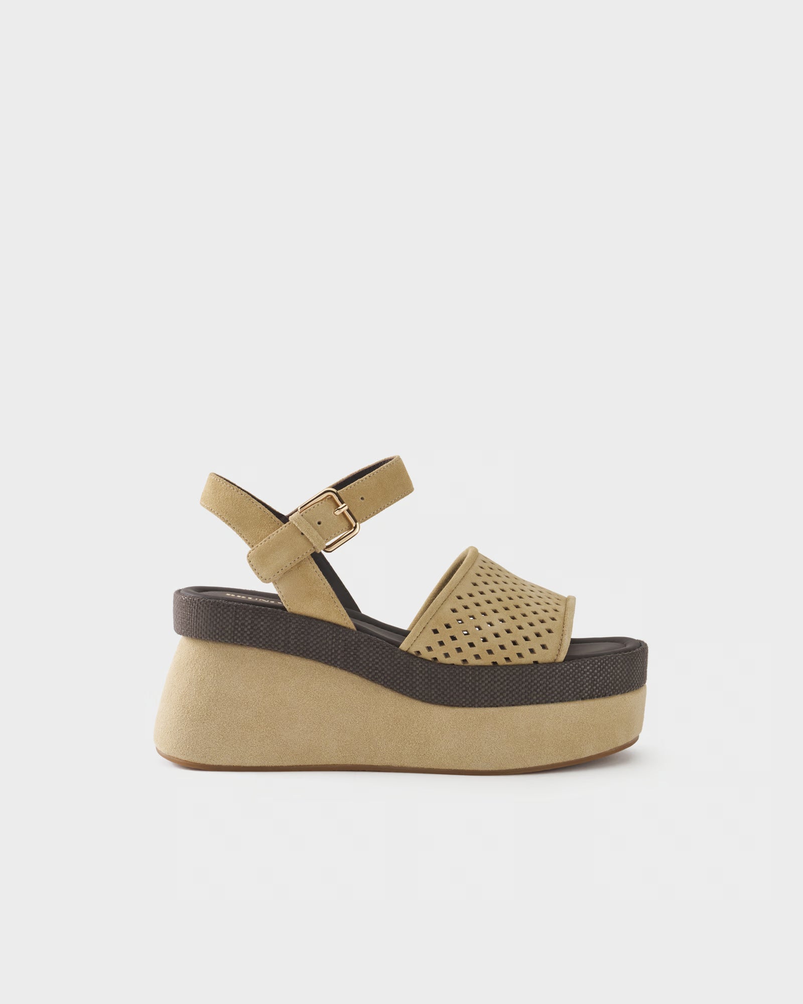 Platform sandal in suede and fabric