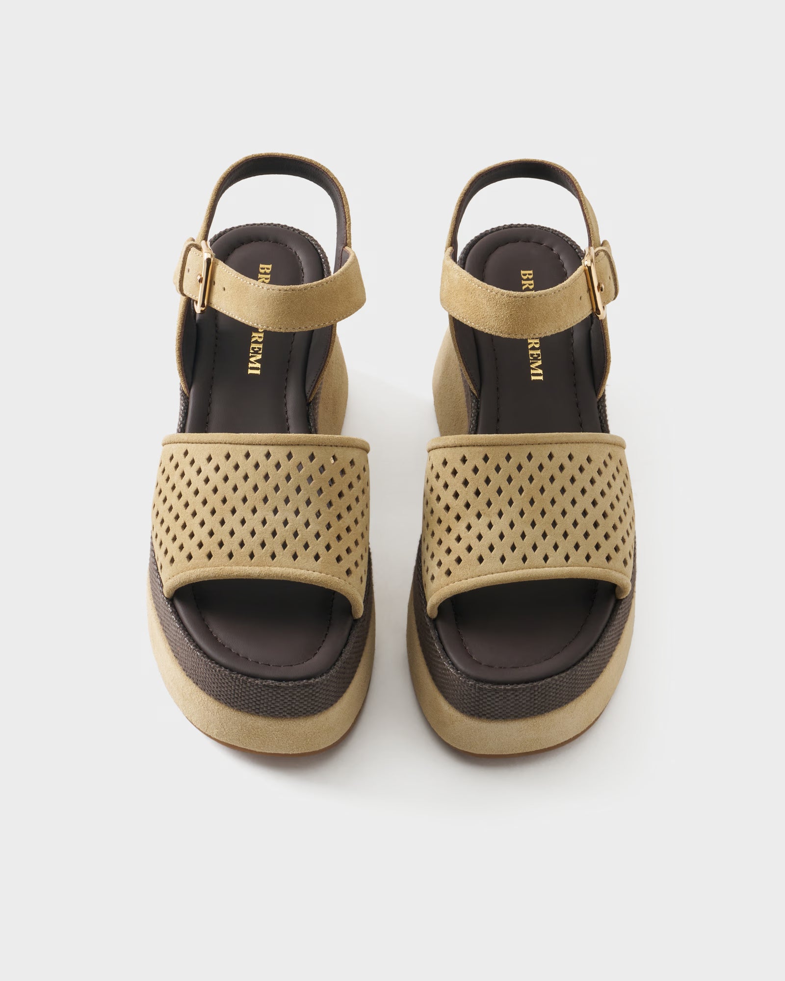 Platform sandal in suede and fabric