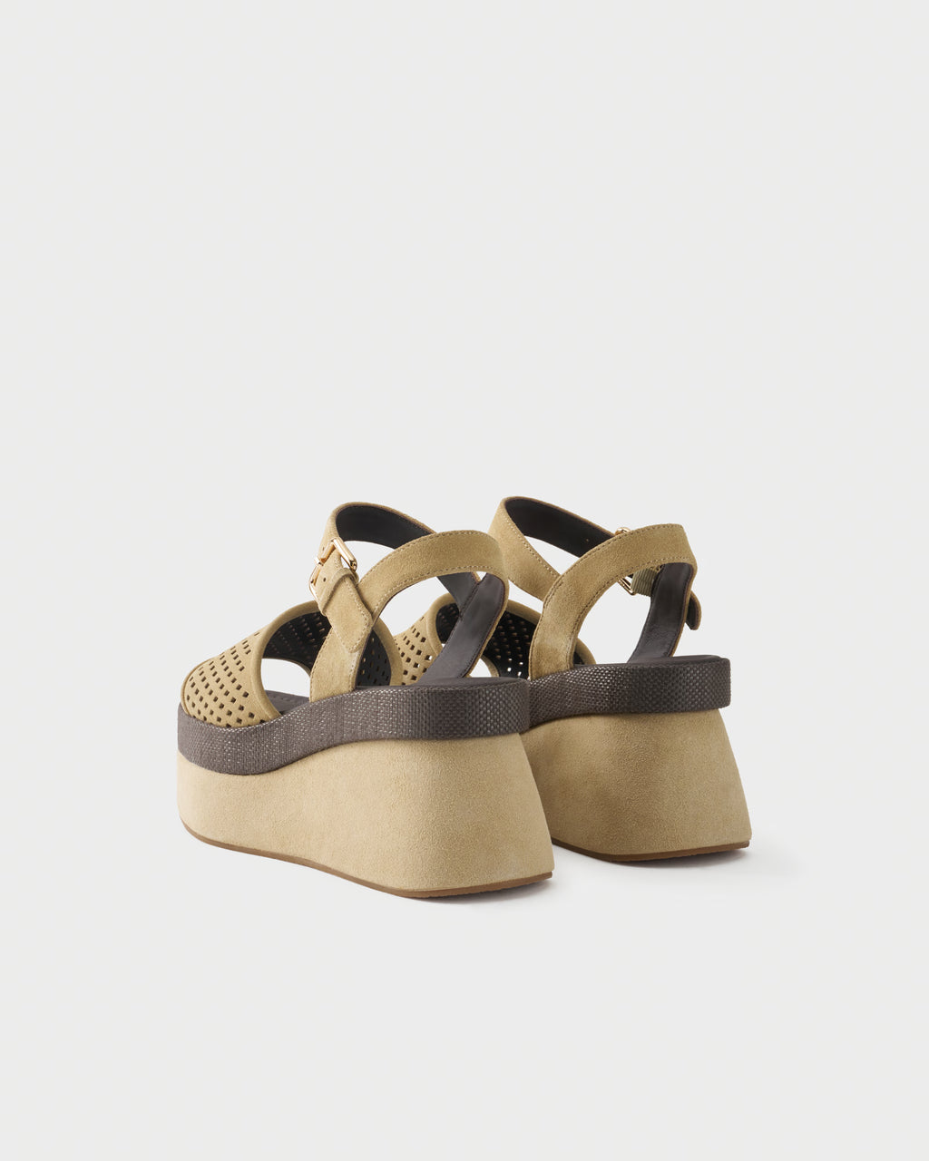 Platform sandal in suede and fabric