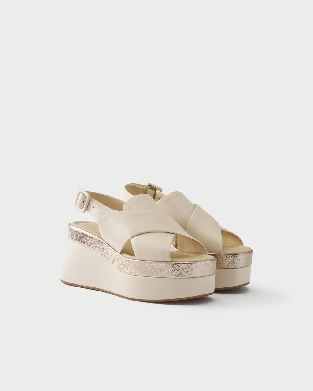 Sandalo platform in nappa e pelle metallizzata
