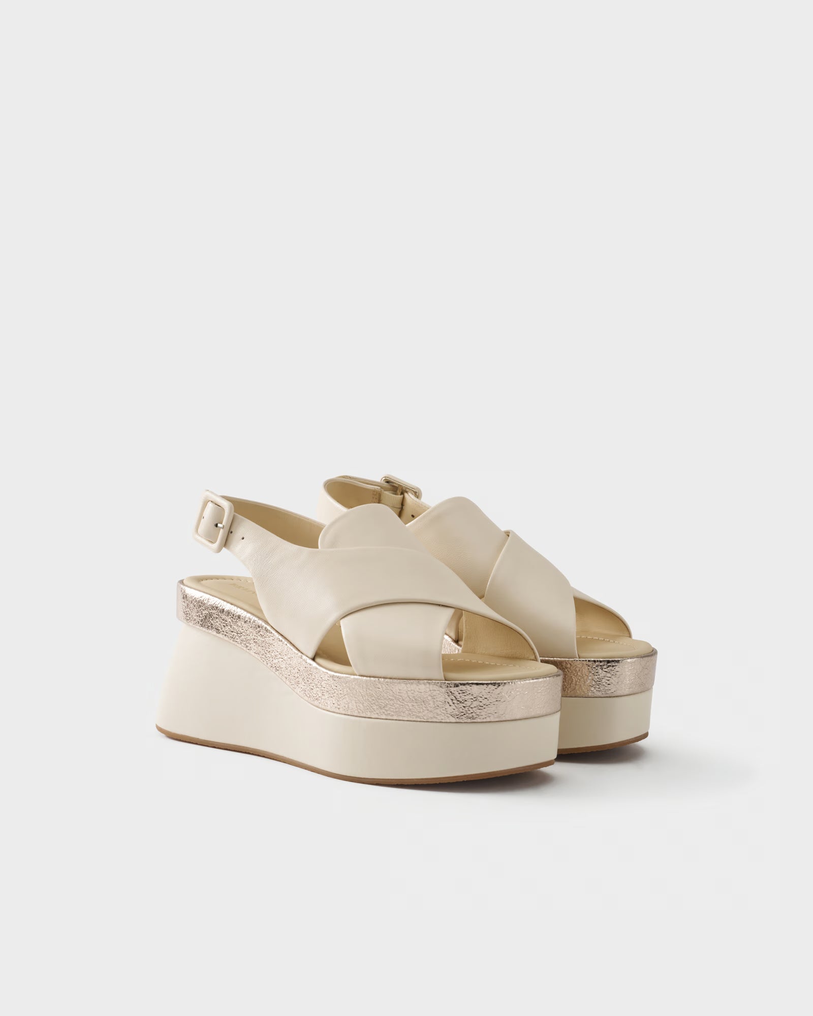 Platform sandal in nappa leather and metallic leather