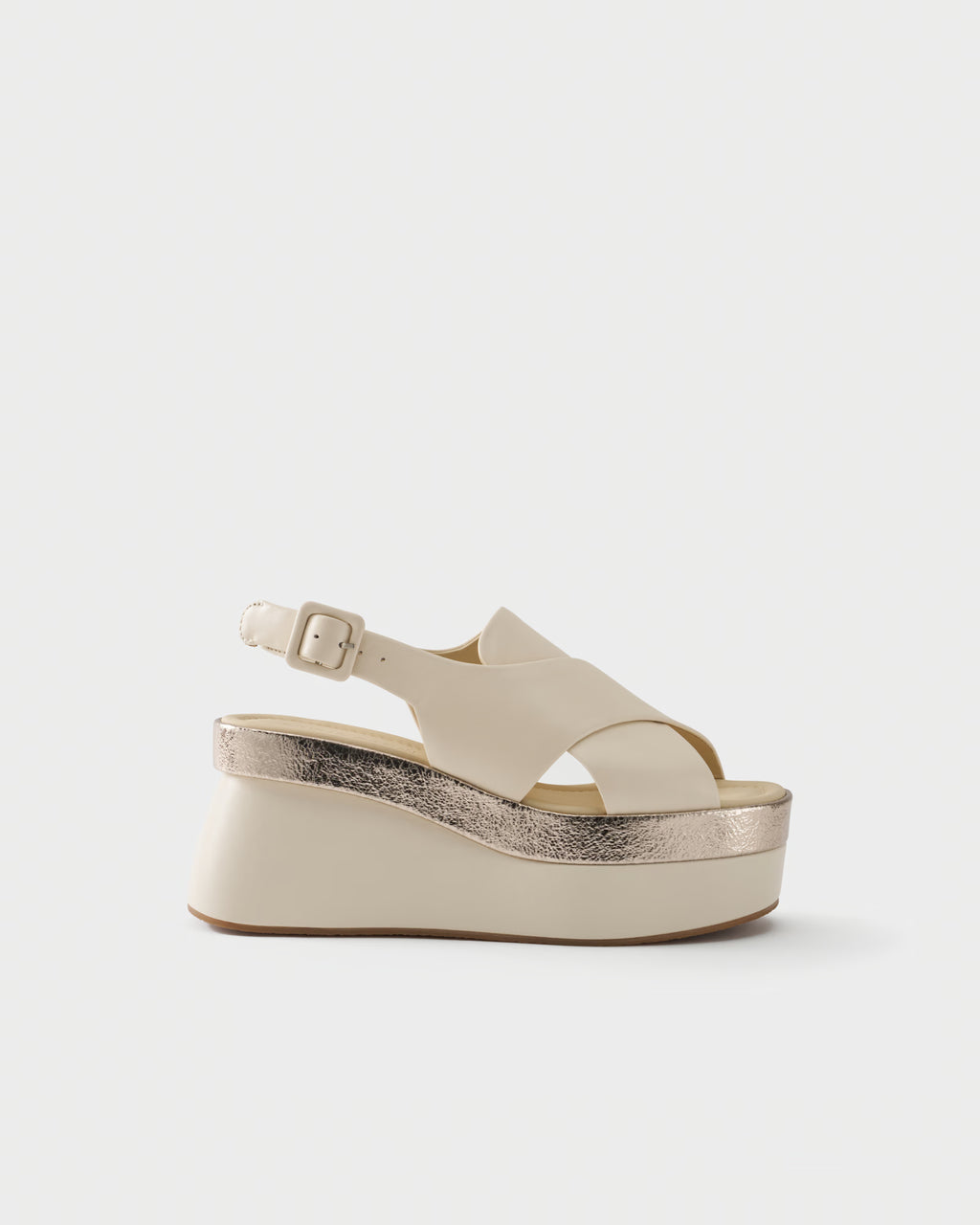 Sandalo platform in nappa e pelle metallizzata