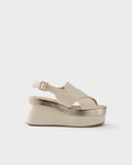 Sandalo platform in nappa e pelle metallizzata