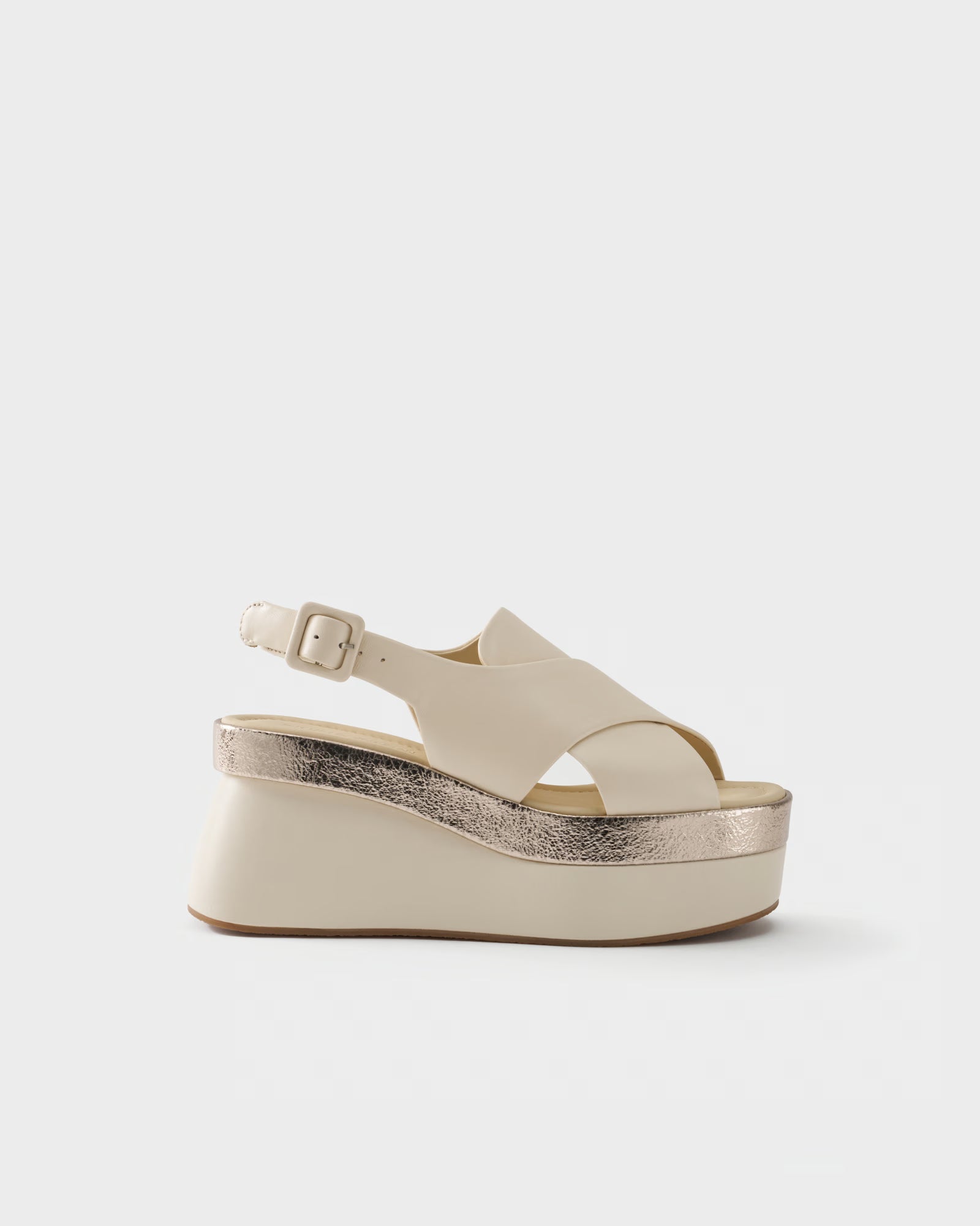 Platform sandal in nappa leather and metallic leather