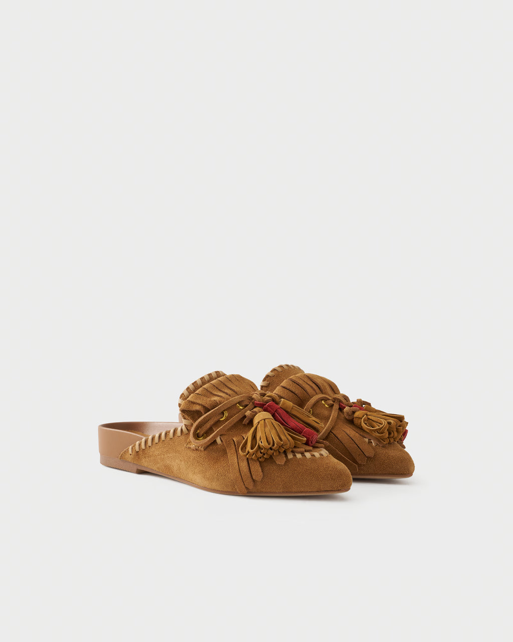 Sabot flat in camoscio con frange