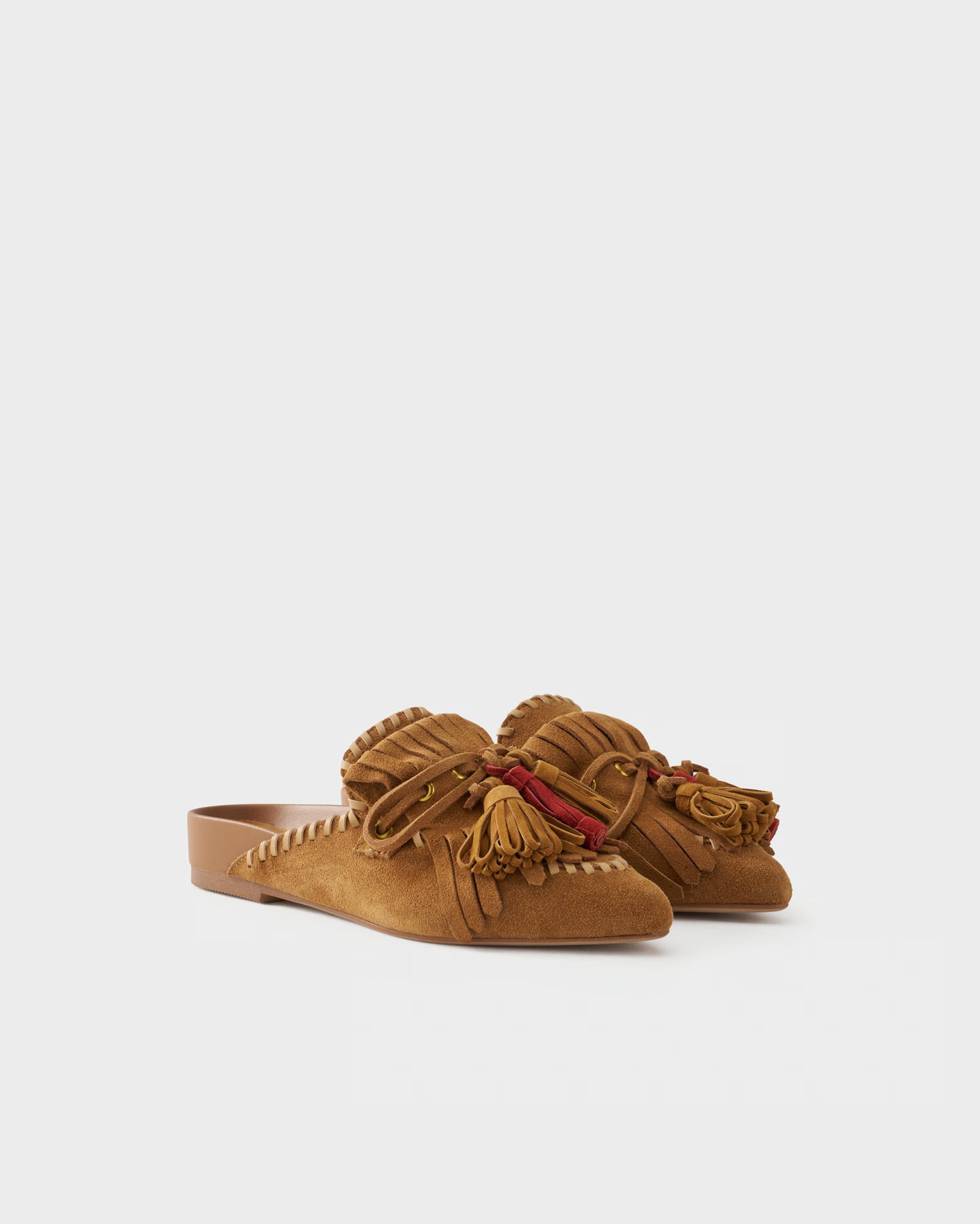Sabot flat in camoscio con frange