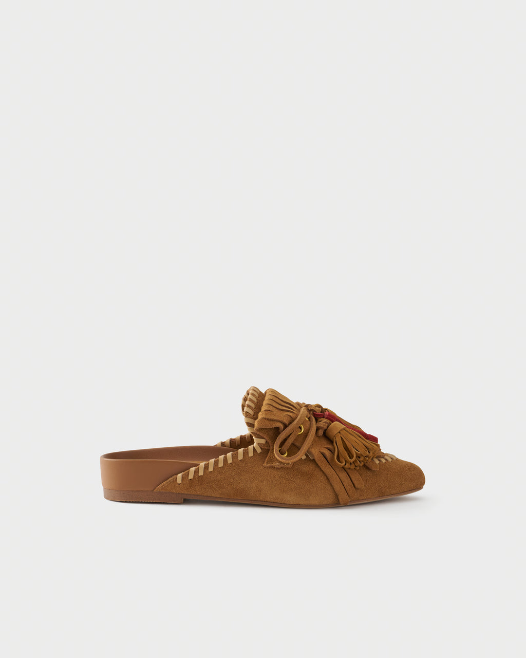 Sabot flat in camoscio con frange