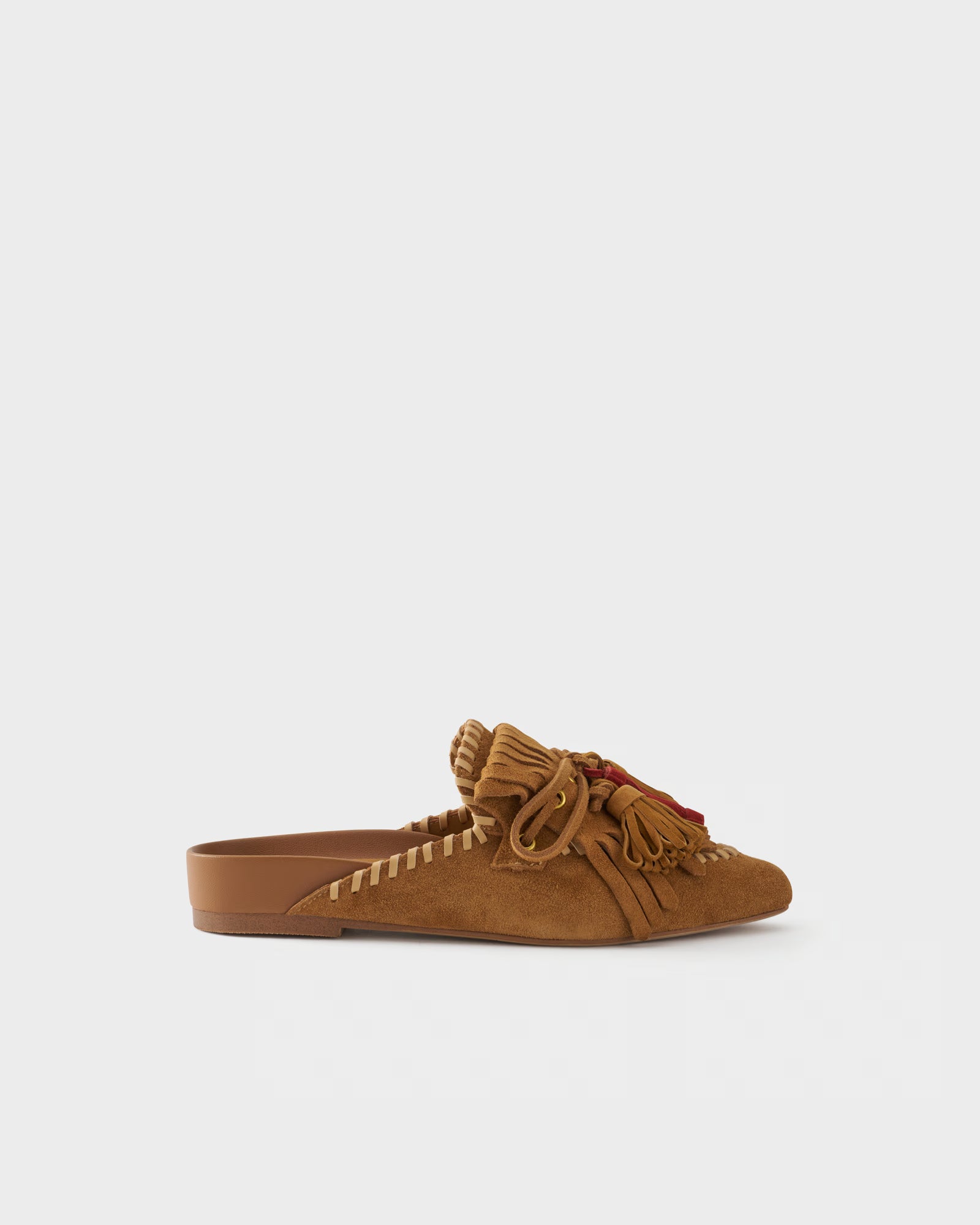 Sabot flat in camoscio con frange