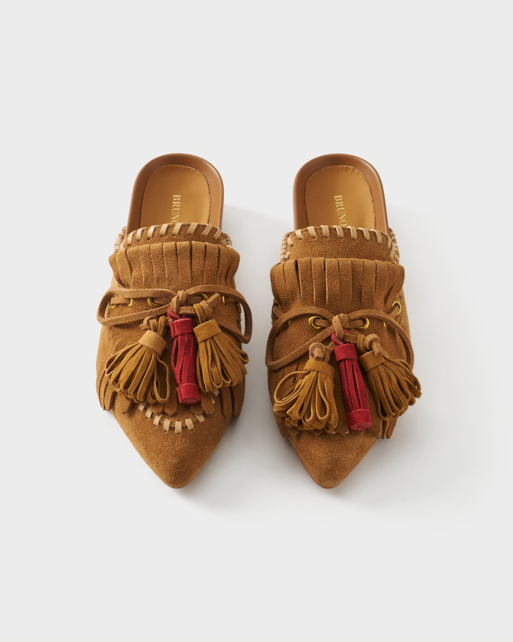 Sabot flat in camoscio con frange