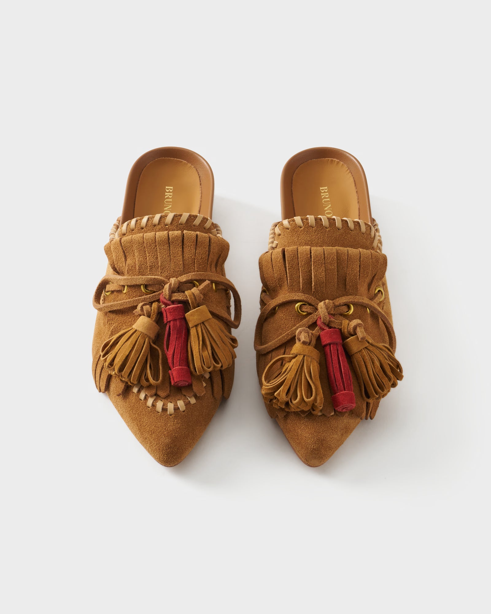 Sabot flat in camoscio con frange